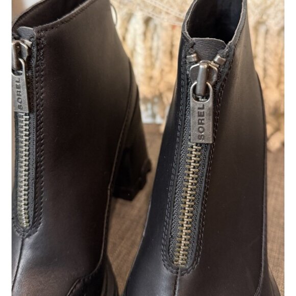 Woman's Size 8.5 Boots SOREL Brex Heel Zip black Leather Lug Sole - Picture 5 of 15